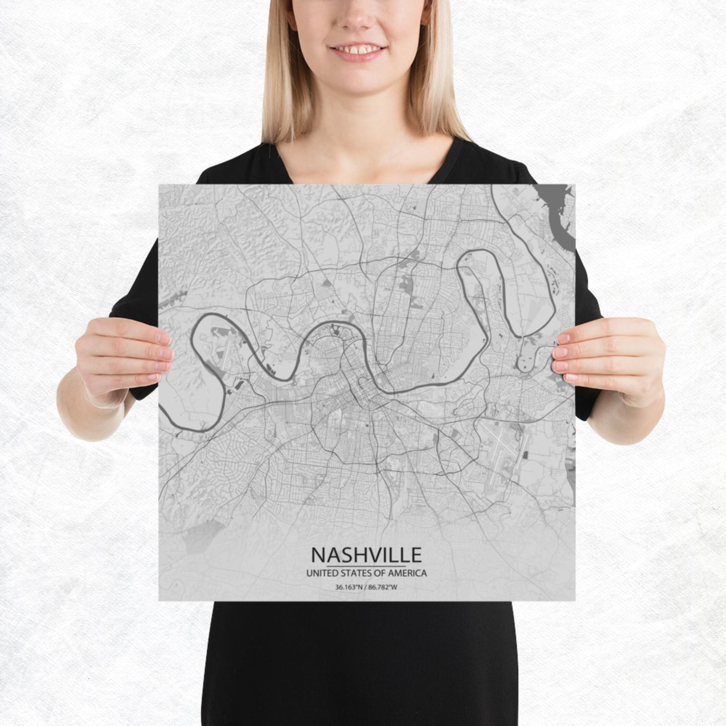 Nashville Light Grey Paper Map
