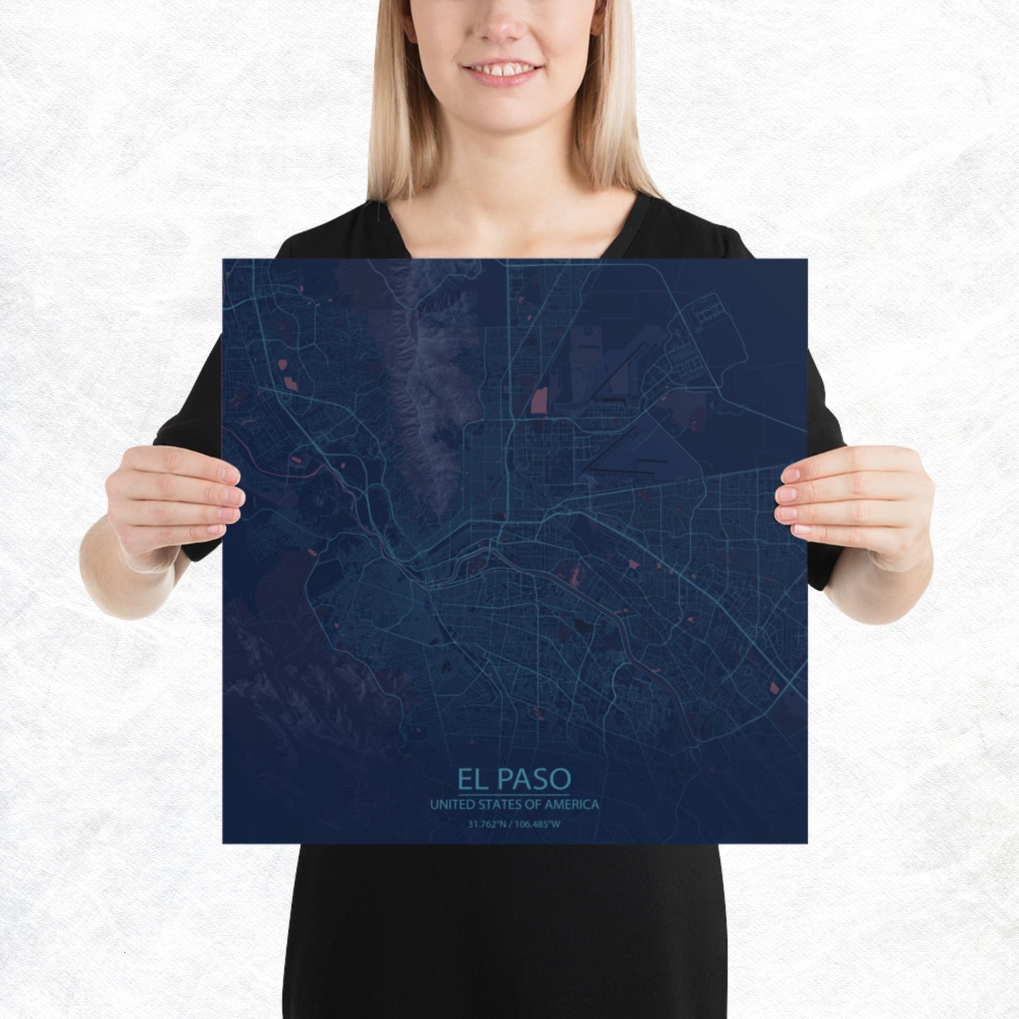 El Paso Blue and Purple Paper Map