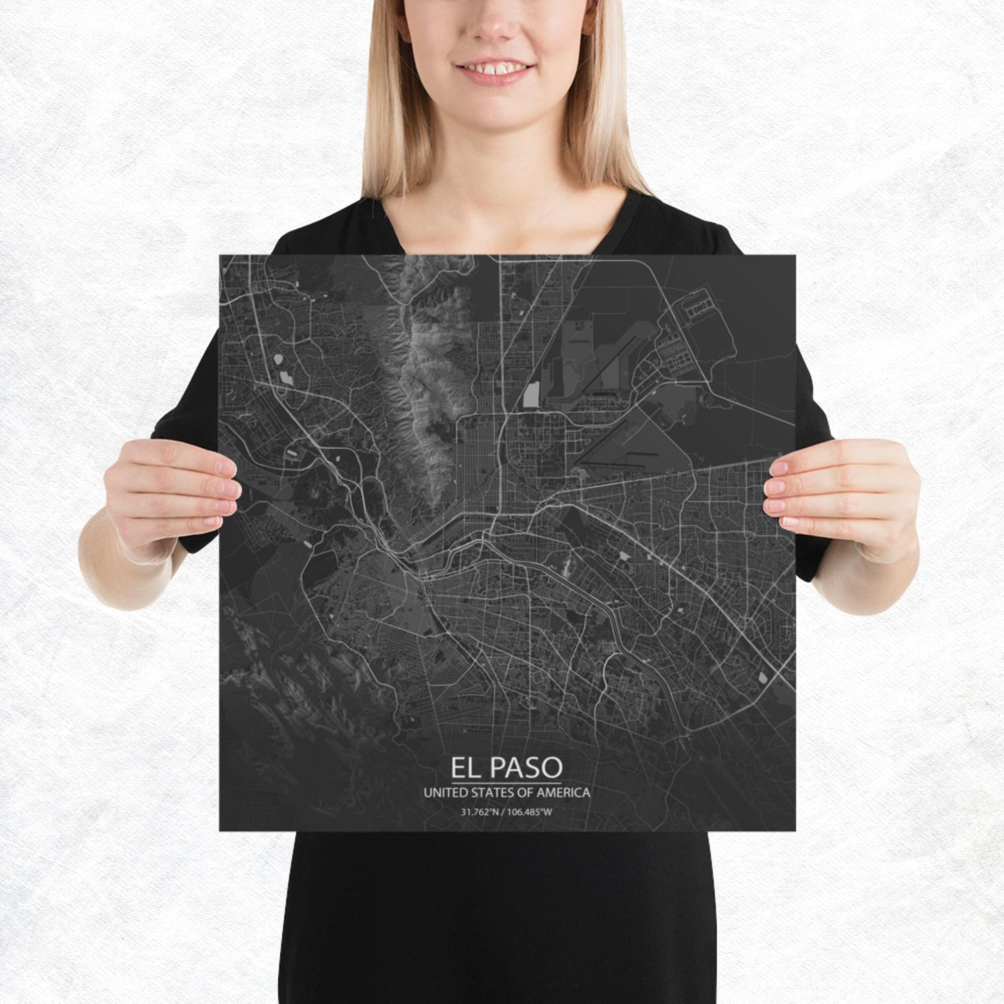 El Paso Dark Grey Paper Map