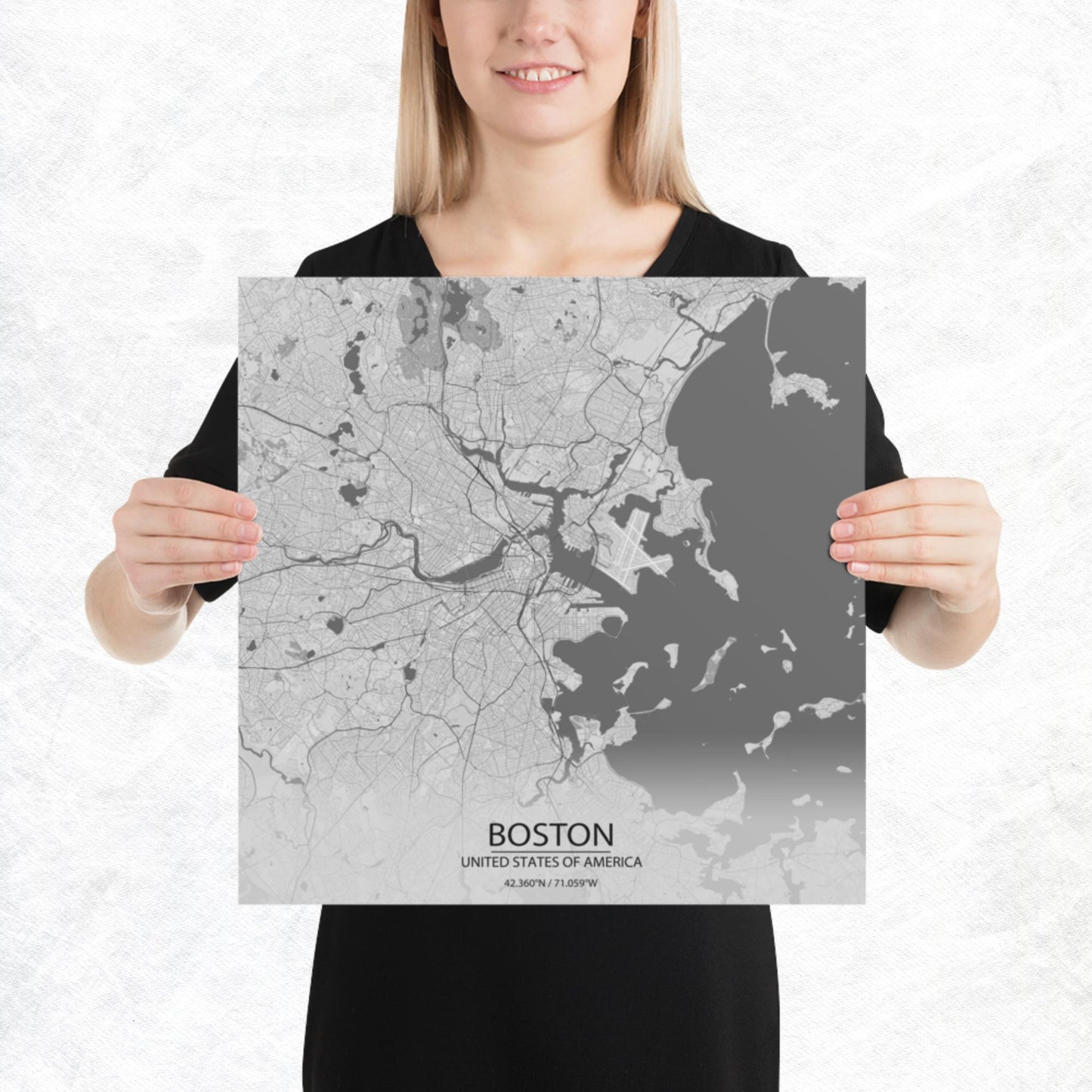 Boston Light Grey Paper Map