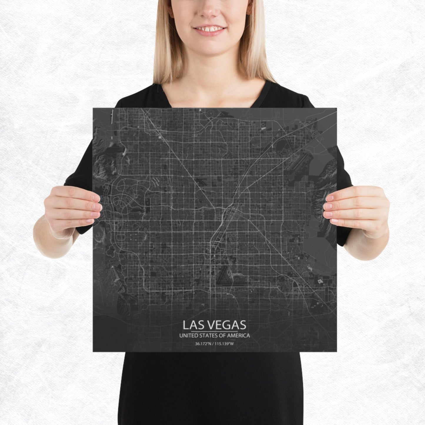 Las Vegas Dark Grey Paper Map