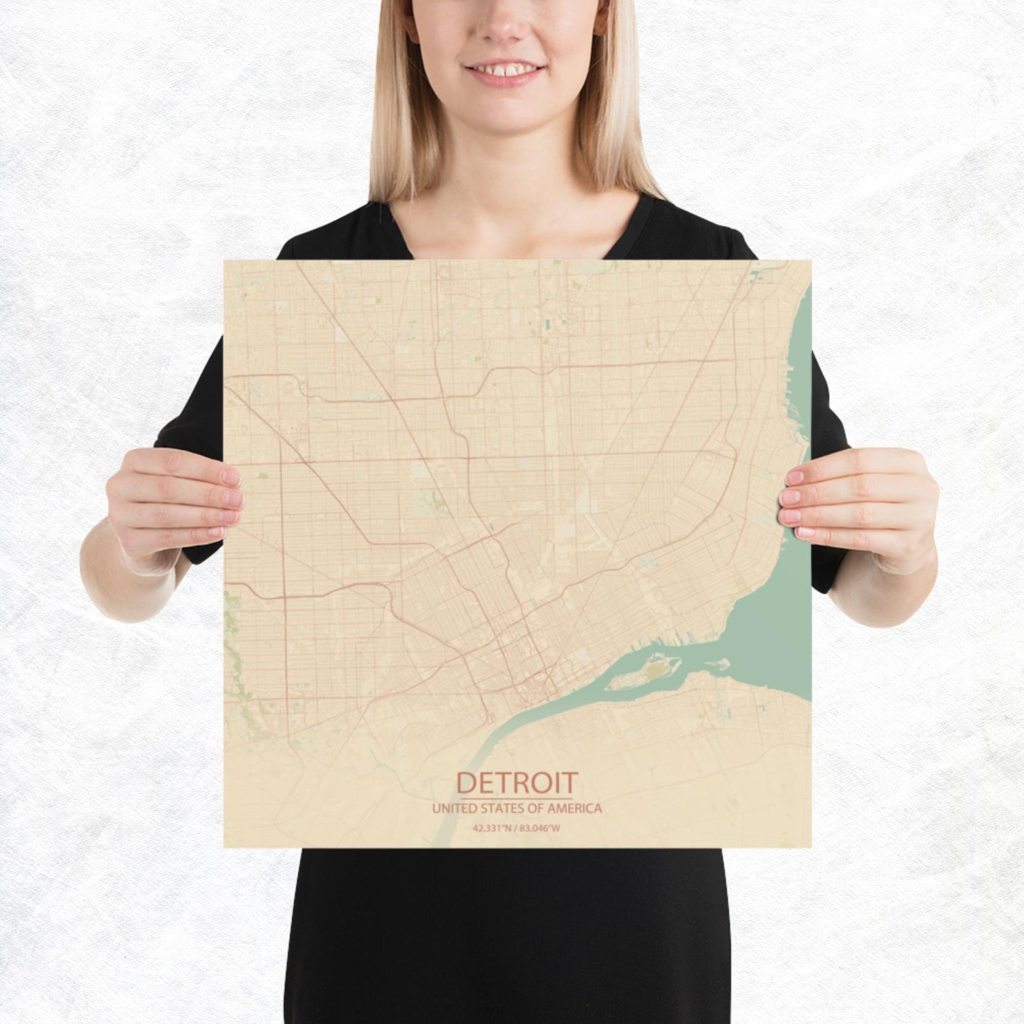 Detroit Vintage Style Paper Map