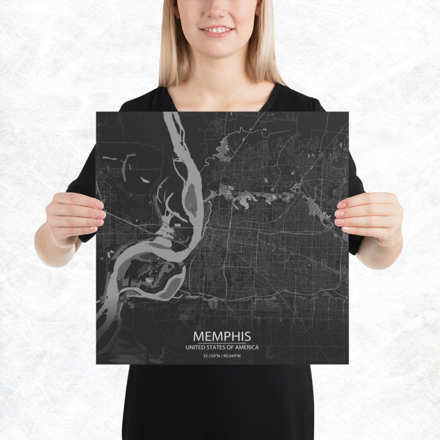 Memphis Dark Grey Paper Map