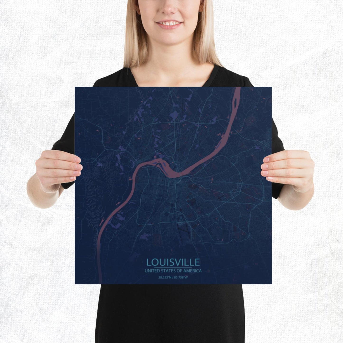 Louisville Blue and Purple Paper Map