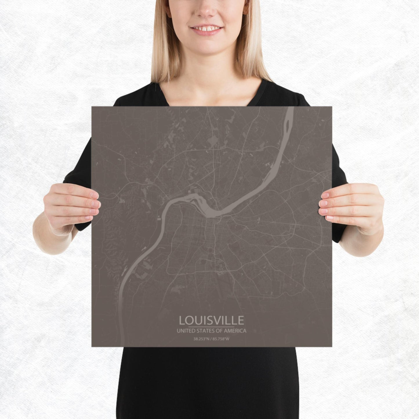 Louisville Brown and Grey Paper Map