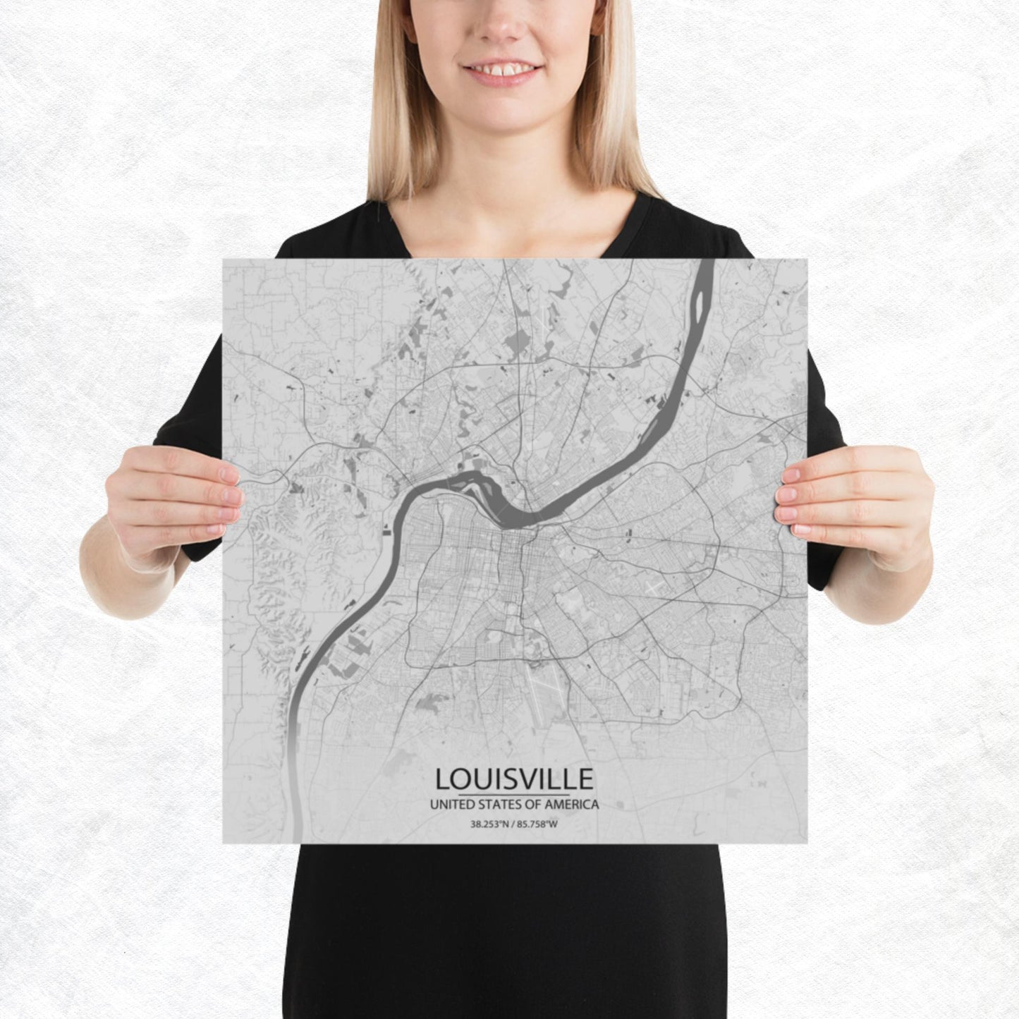 Louisville Light Grey Paper Map