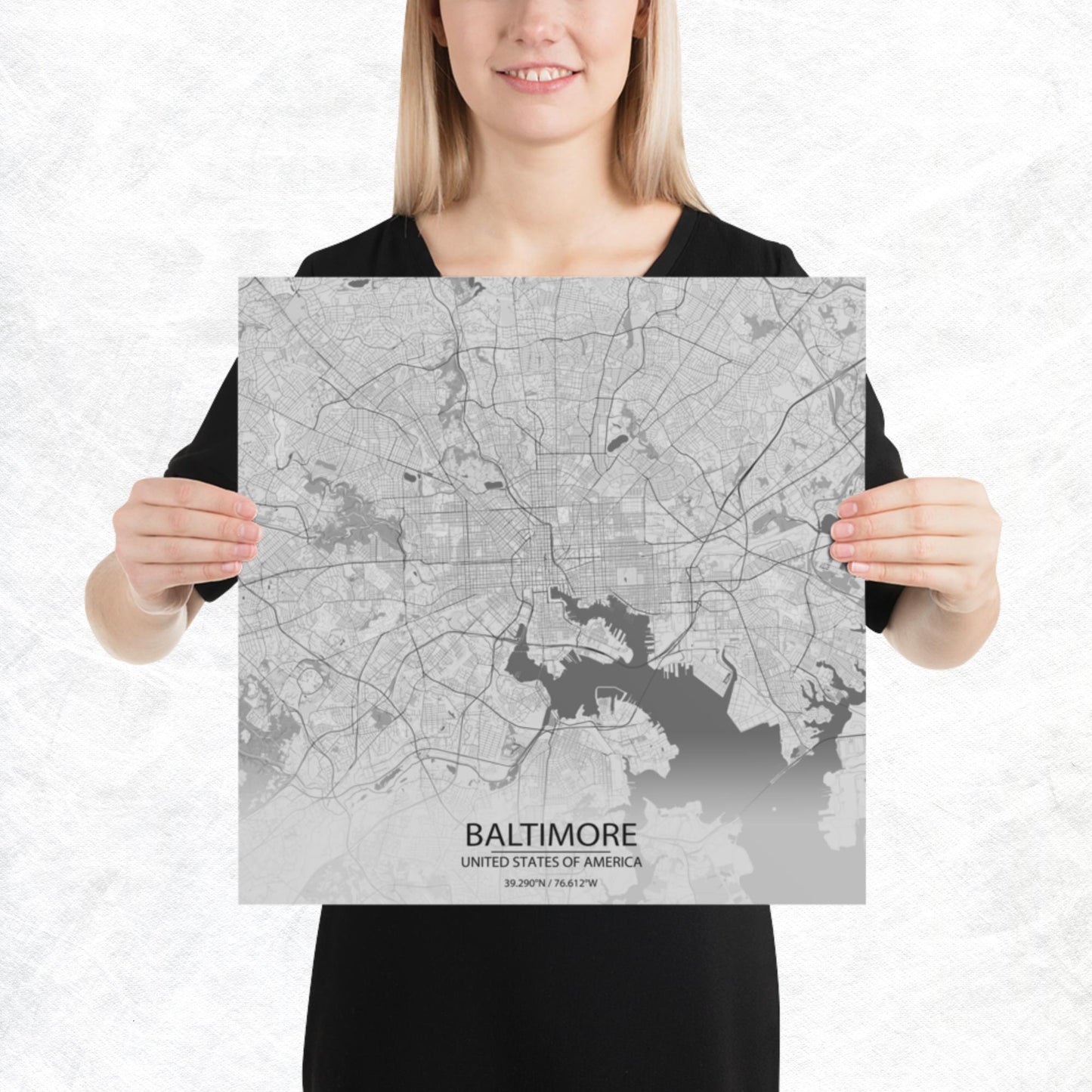 Baltimore Light Grey Paper Map