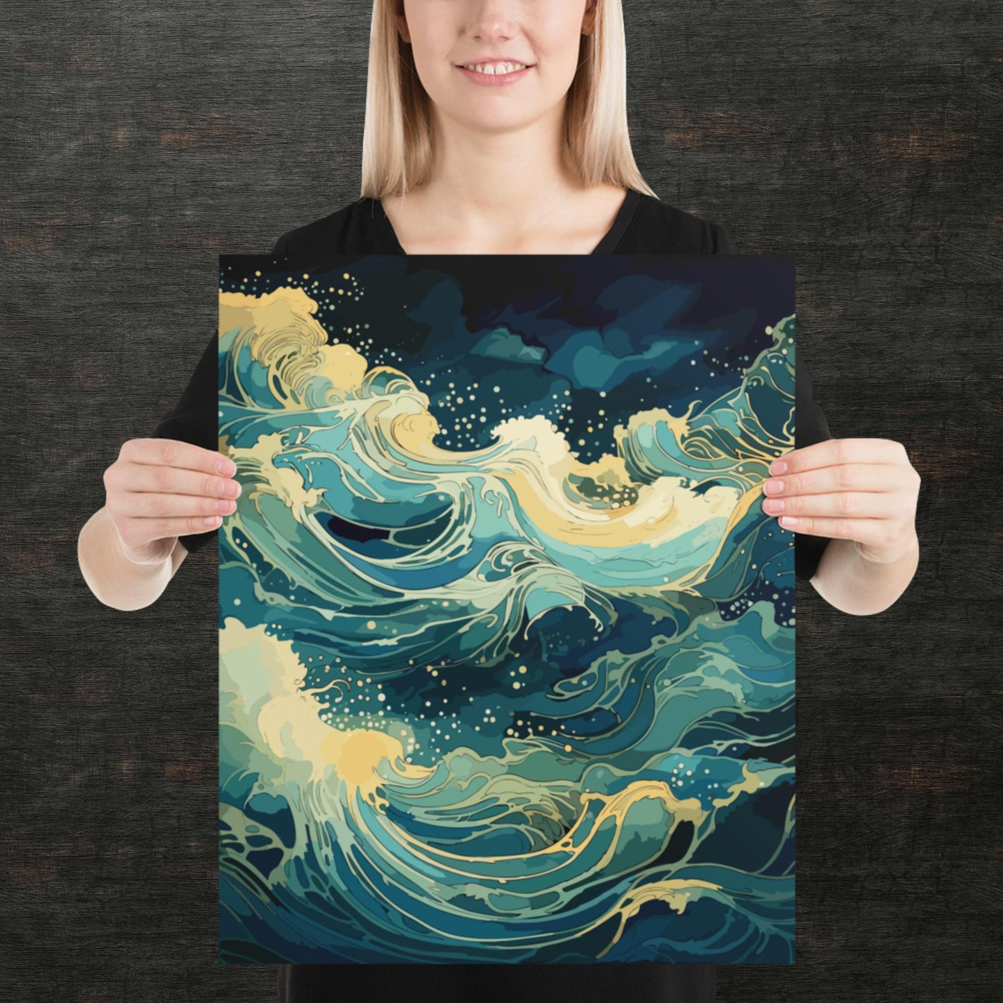 Nighttime Ocean Waves Paper Poster