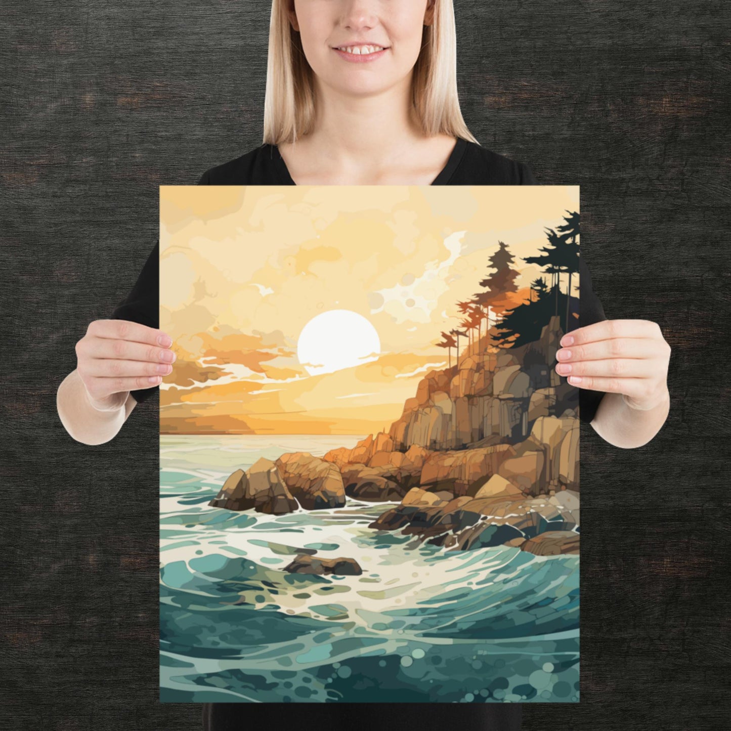 Ocean Rocks Sunset Paper Poster