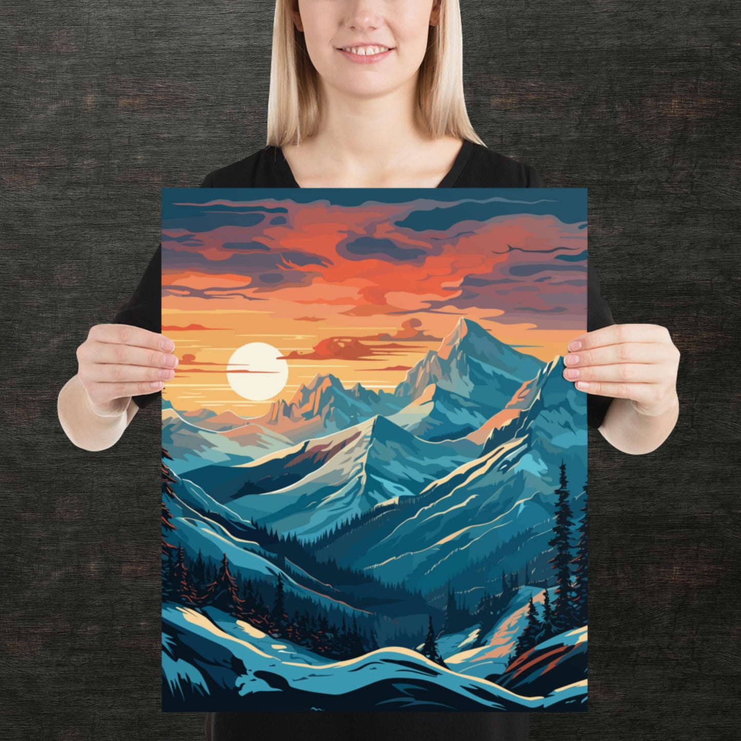 Snowy Mountain Sunset Paper Poster