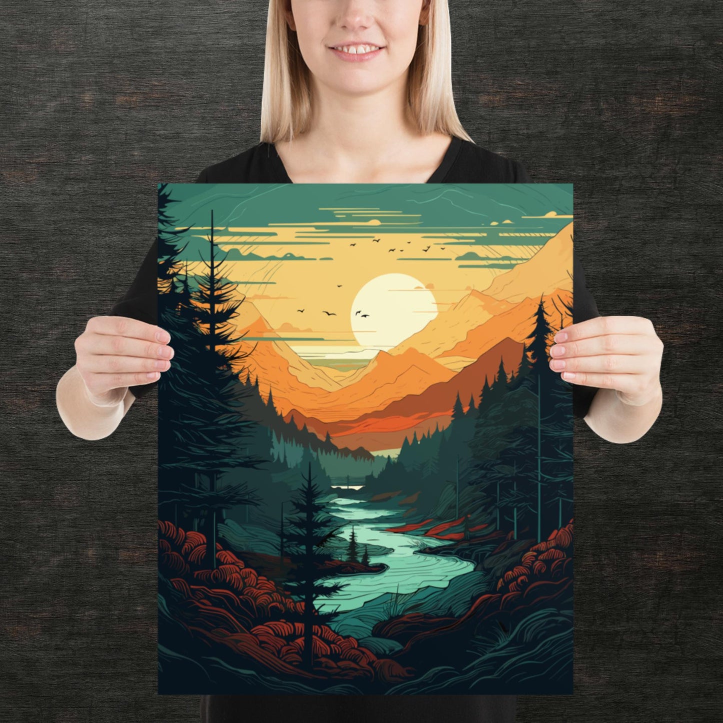 Forest River Sunset Paper Poster