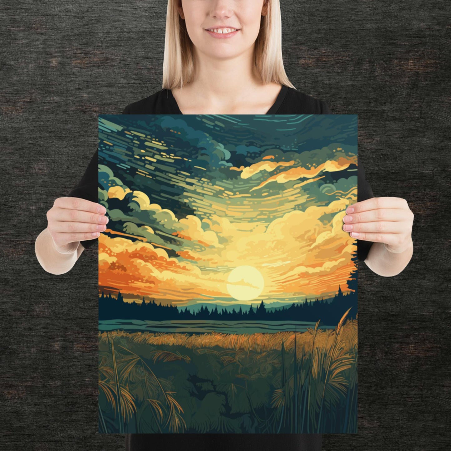 Crop Field Sunset Paper Poster