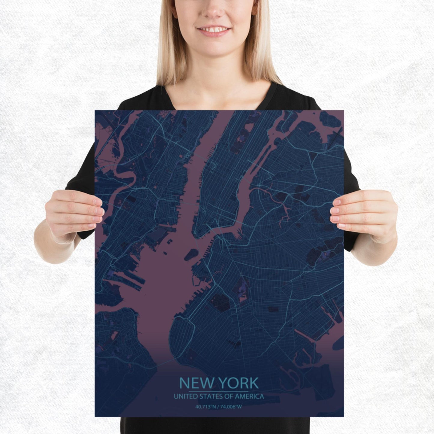 New York Blue and Purple Paper Map