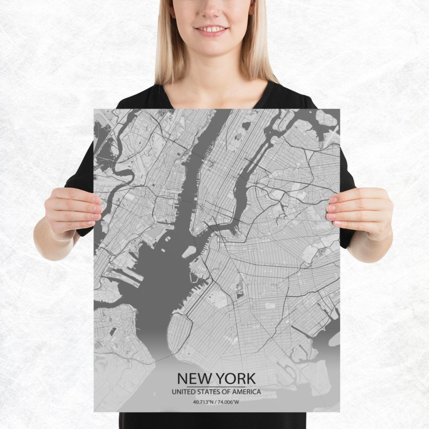 New York Light Grey Paper Map