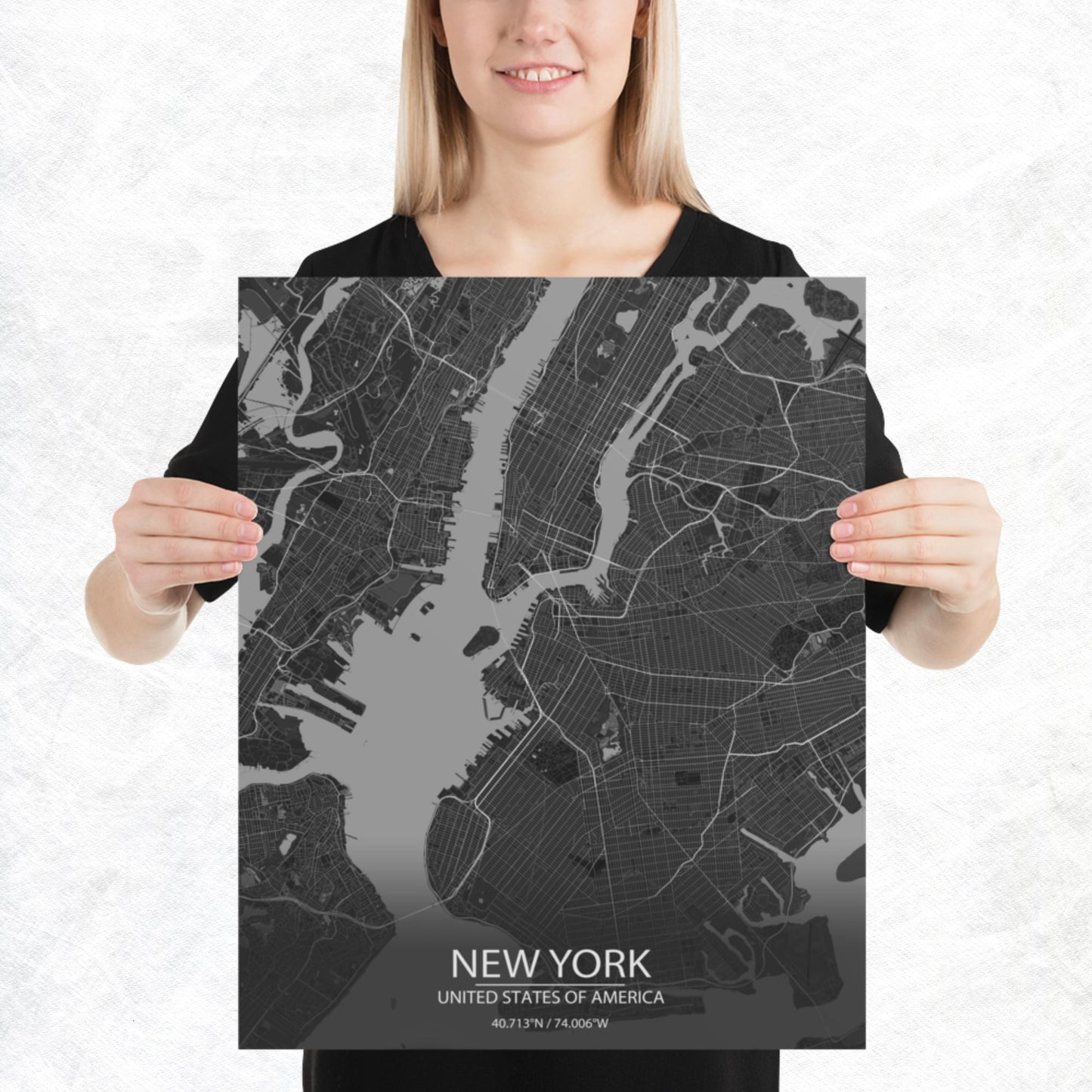 New York Dark Grey Paper Map