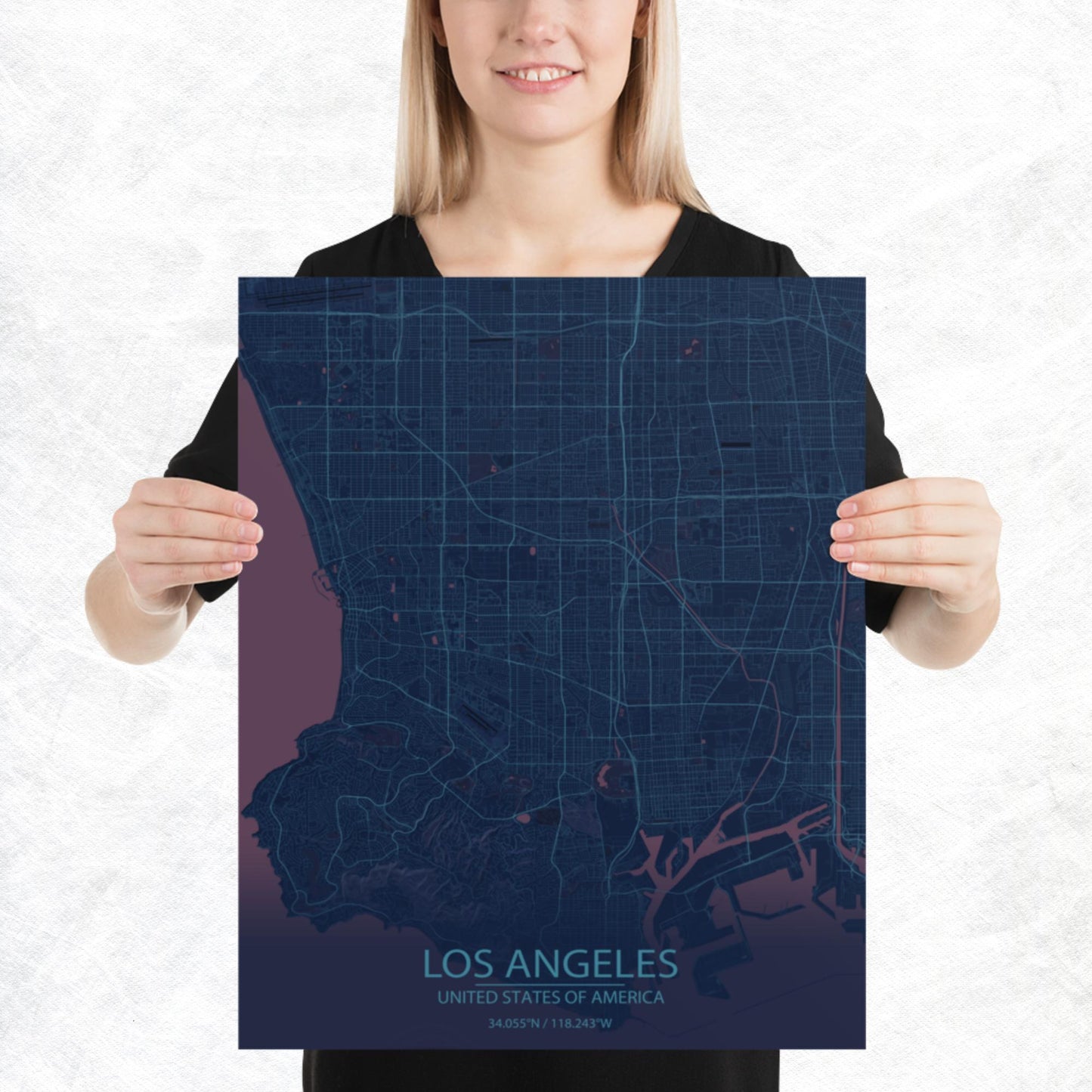 Los Angeles Blue and Purple Paper Map