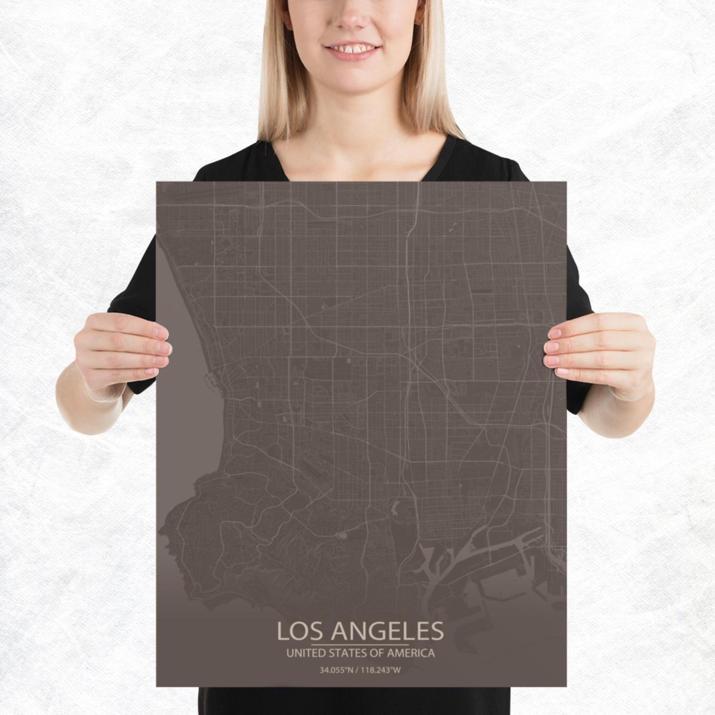 Los Angeles Brown and Grey Paper Map