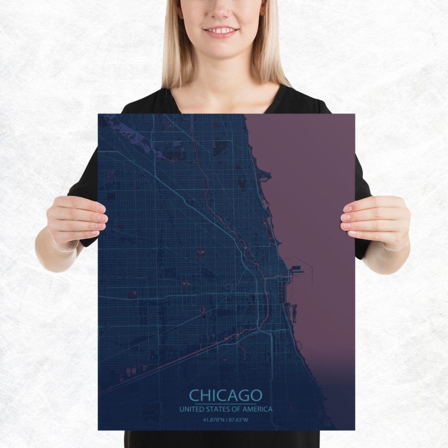 Chicago Blue and Purple Paper Map