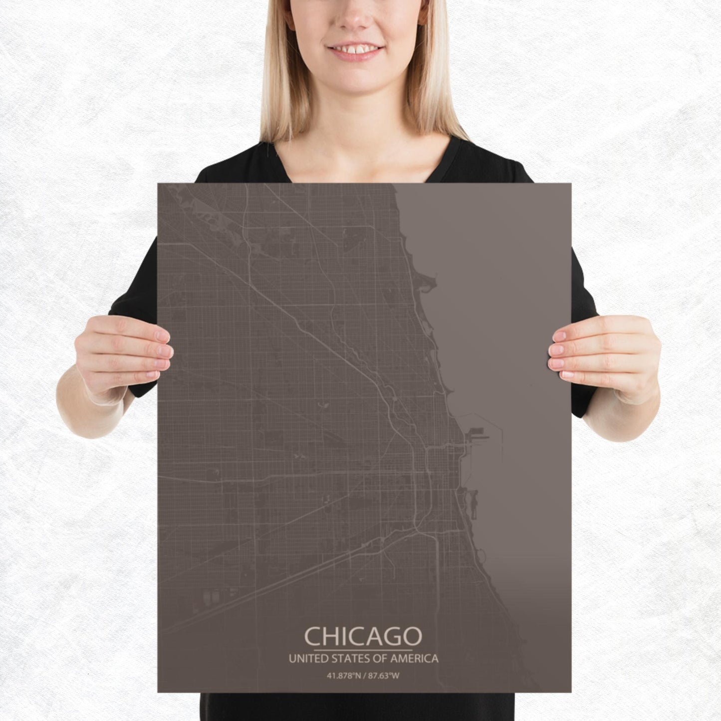 Chicago Brown and Grey Paper Map