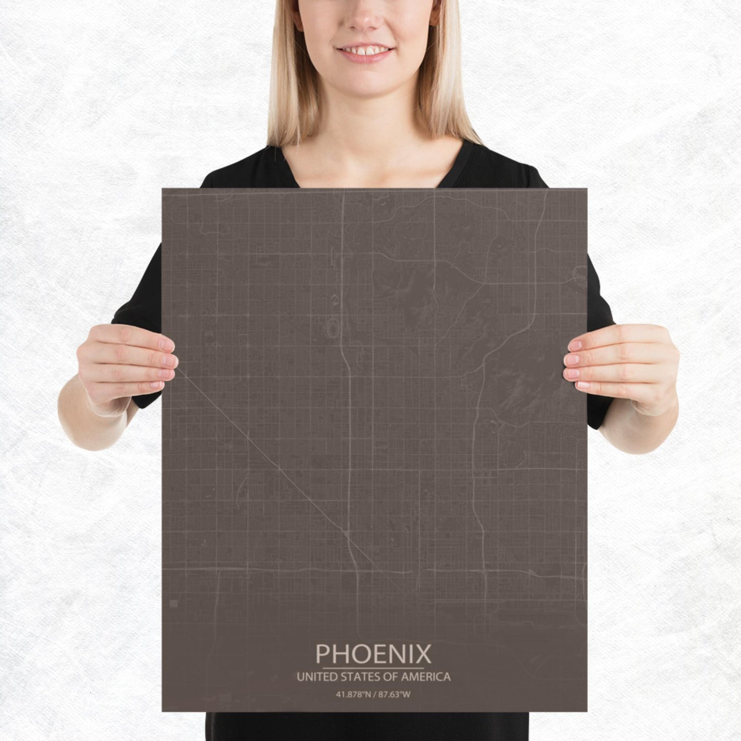 Phoenix Brown and Grey Paper Map