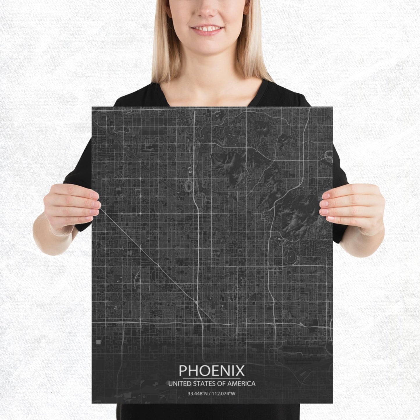 Phoenix Dark Grey Paper Map