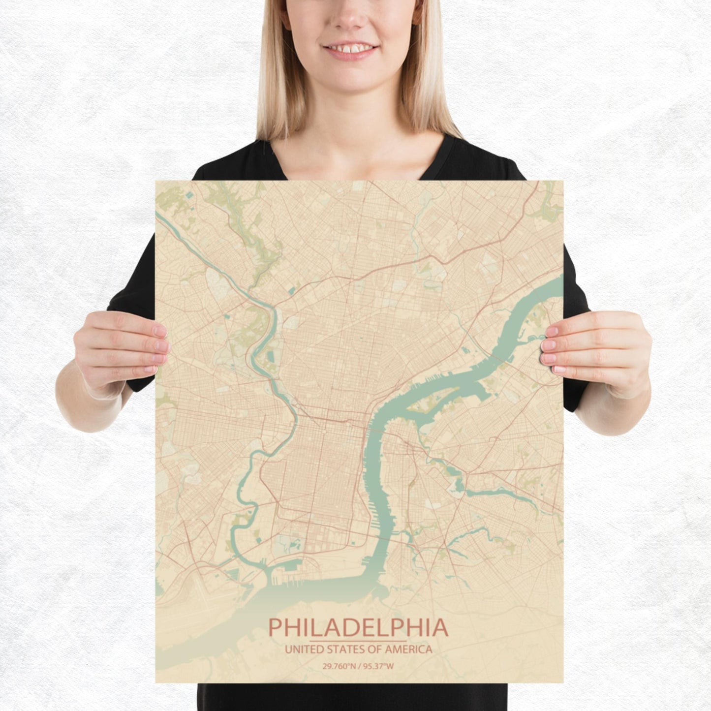 Philadelphia Vintage Style Paper Map