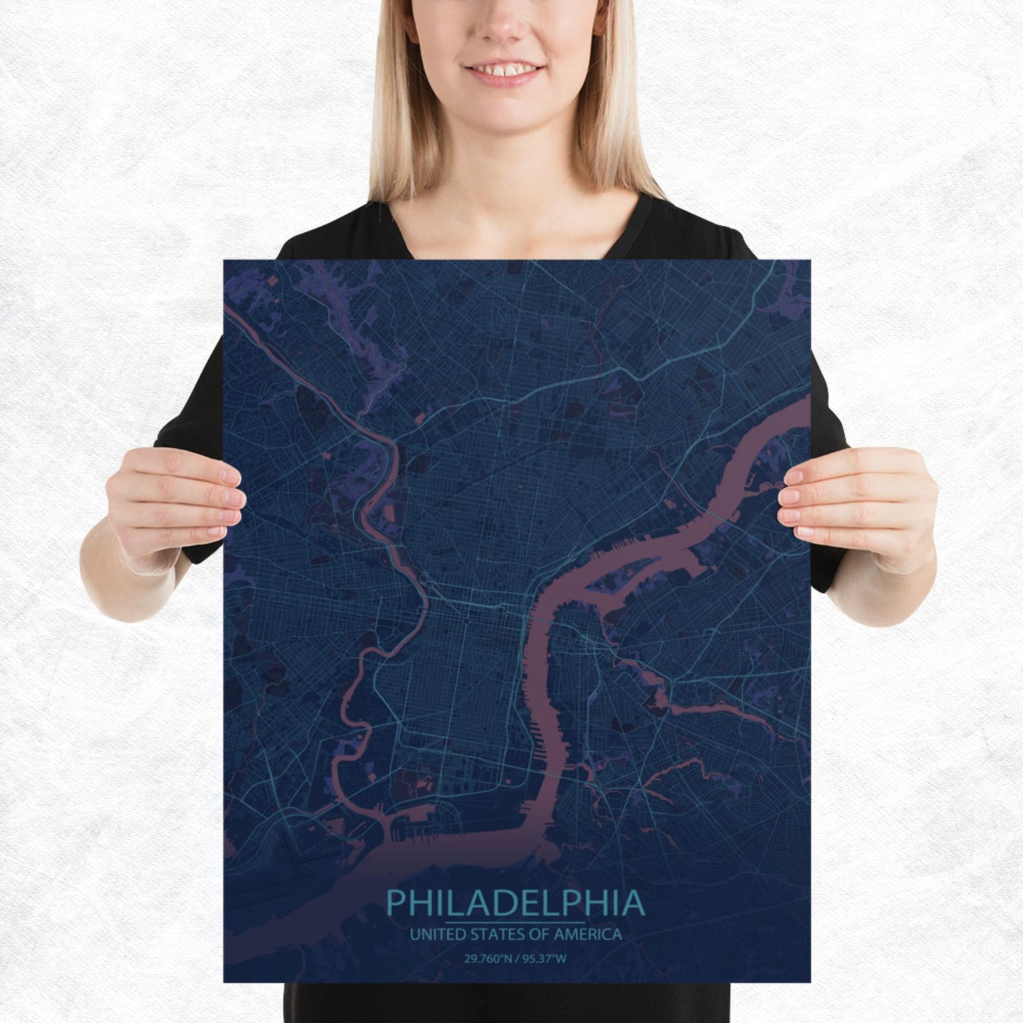 Philadelphia Blue and Purple Paper Map