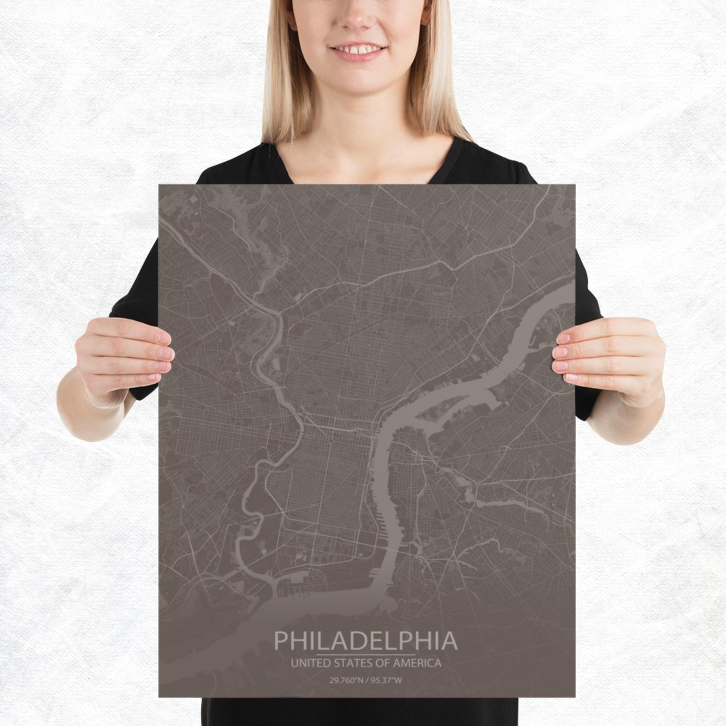 Philadelphia Brown and Grey Paper Map