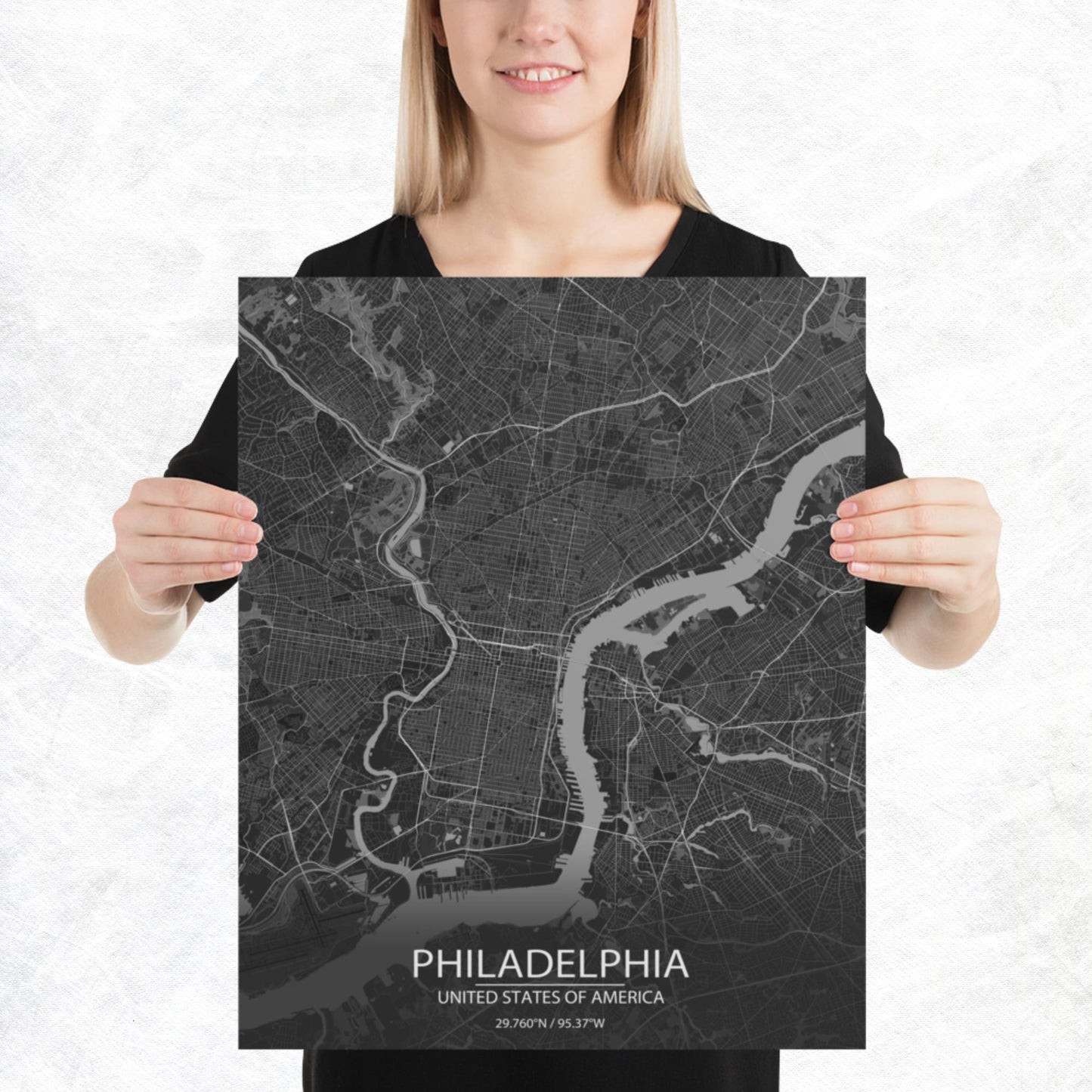 Philadelphia Dark Grey Paper Map