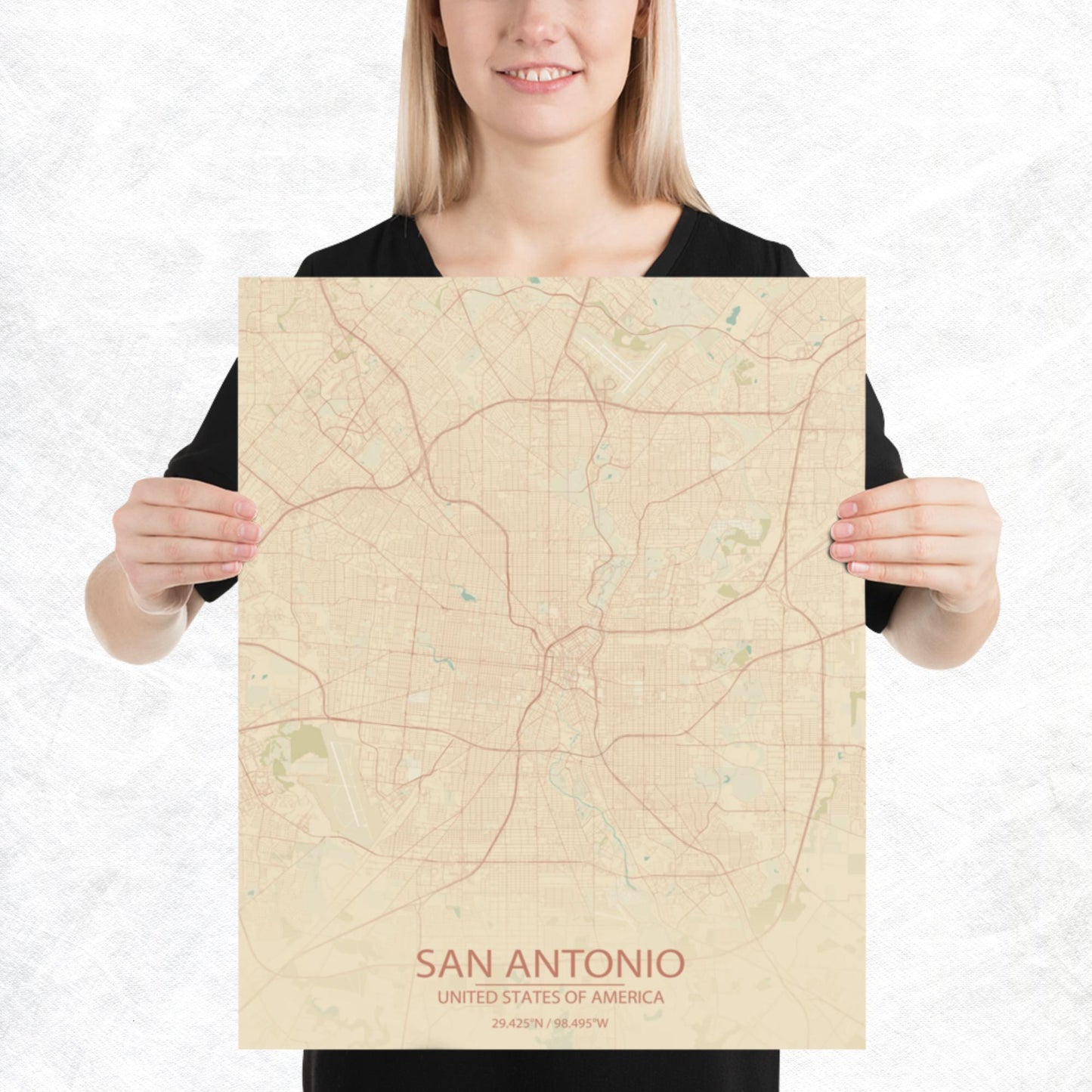 San Antonio Vintage Style Paper Map