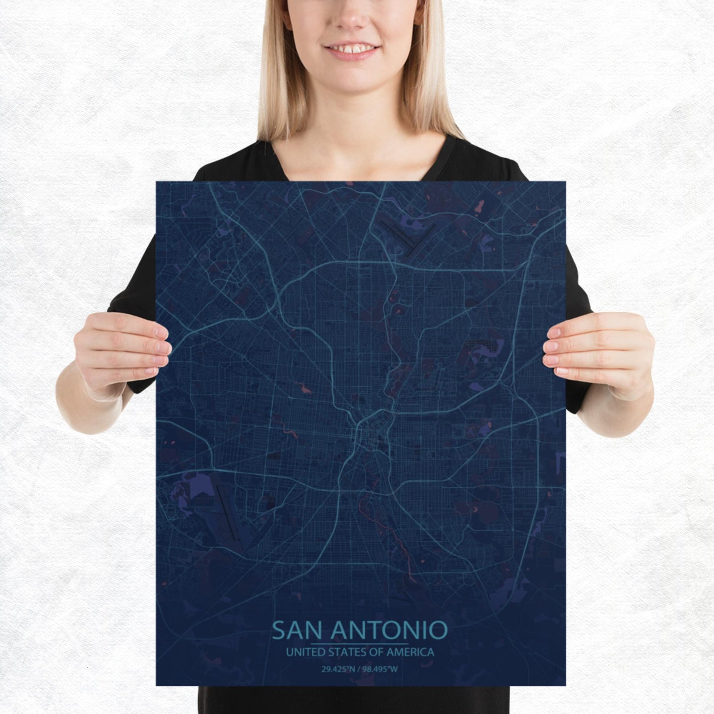 San Antonio Blue and Purple Paper Map
