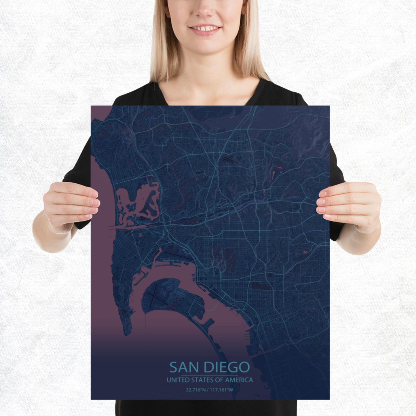 San Diego Blue and Purple Paper Map
