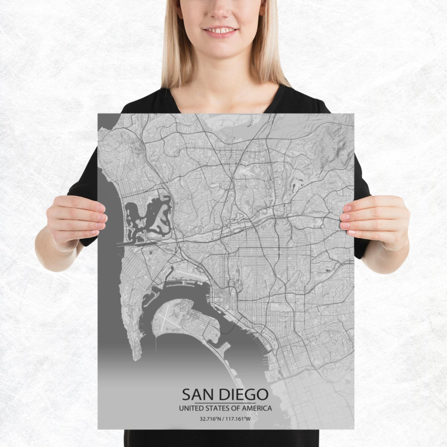 San Diego Light Grey Paper Map