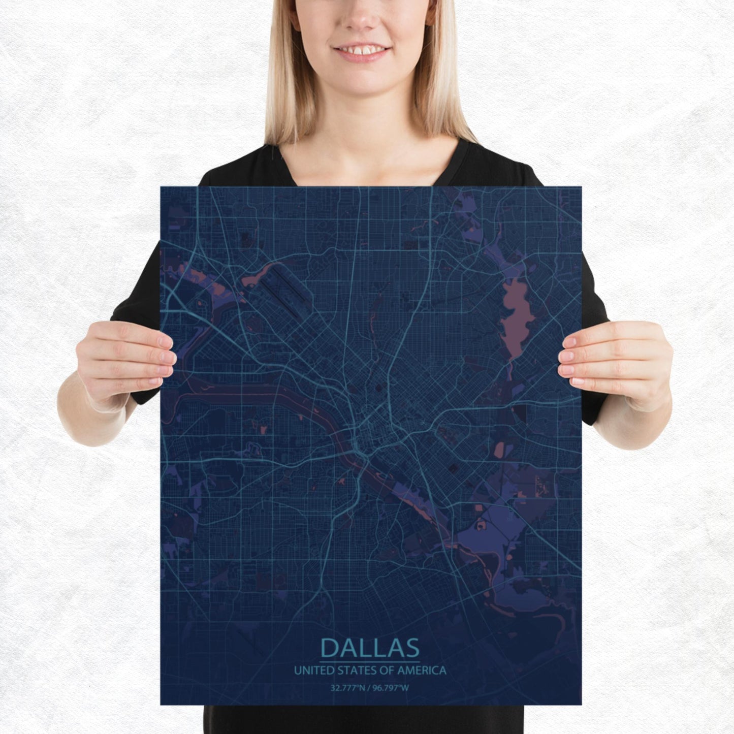 Dallas Blue and Purple Paper Map
