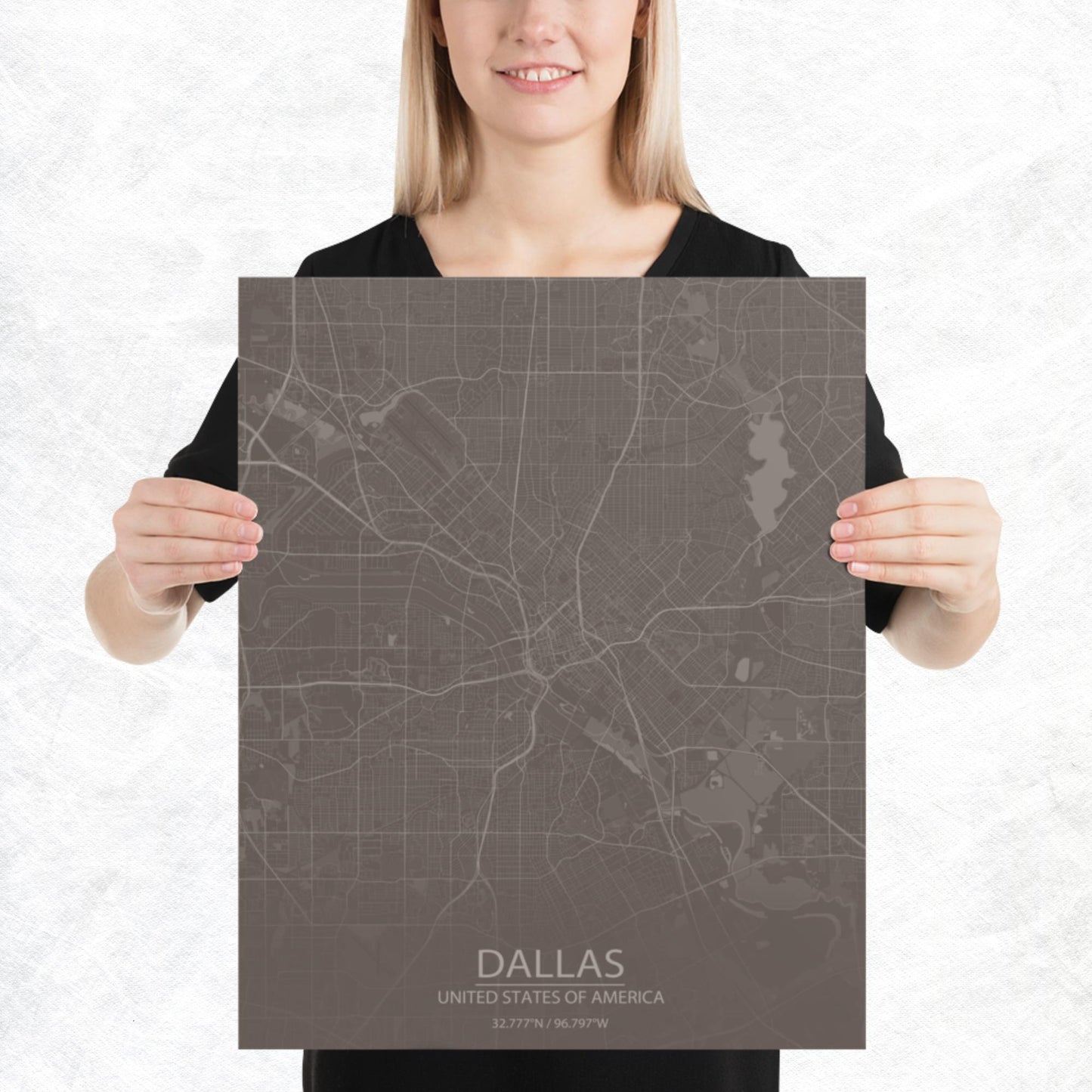 Dallas Brown and Grey Paper Map