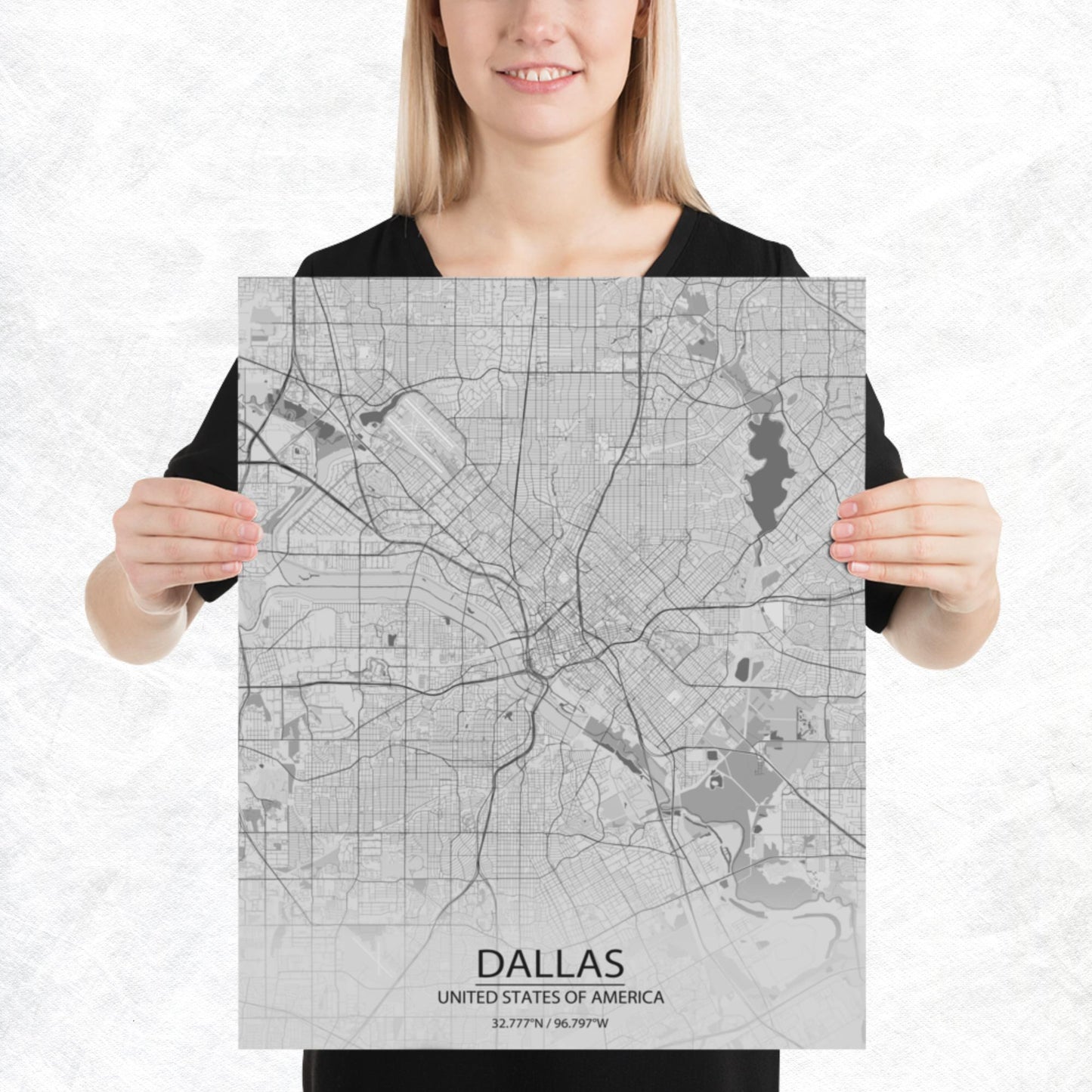 Dallas Light Grey Paper Map