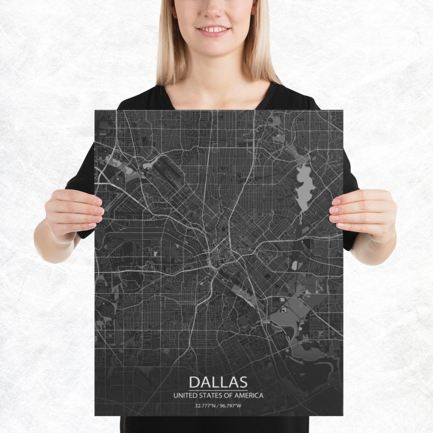 Dallas Dark Grey Paper Map