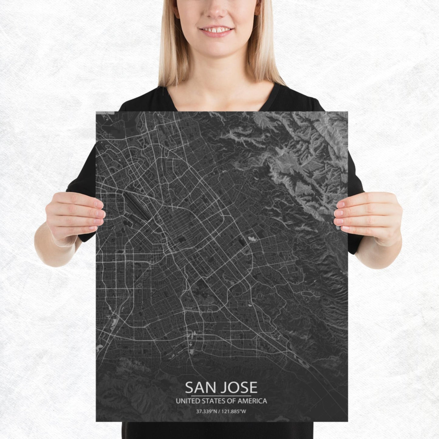 San Jose Dark Grey Paper Map