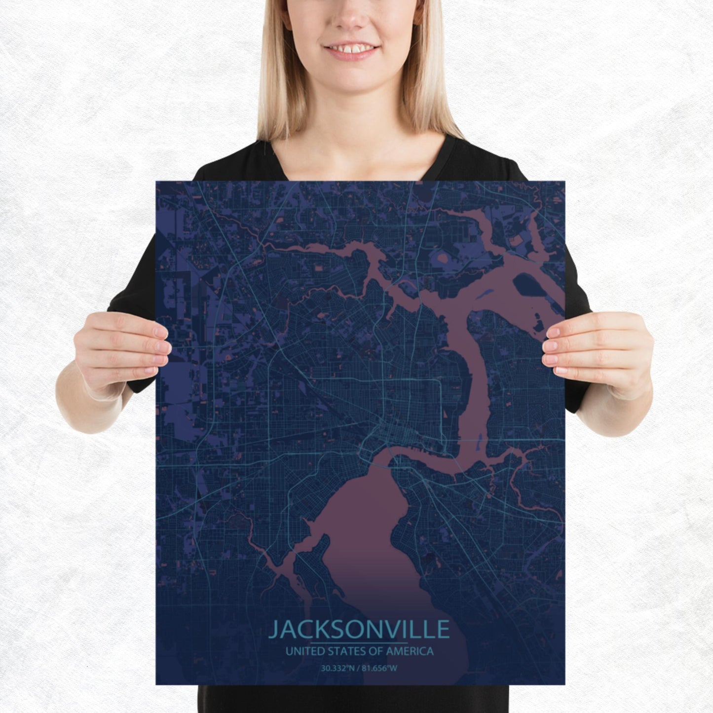 Jacksonville Blue and Purple Paper Map