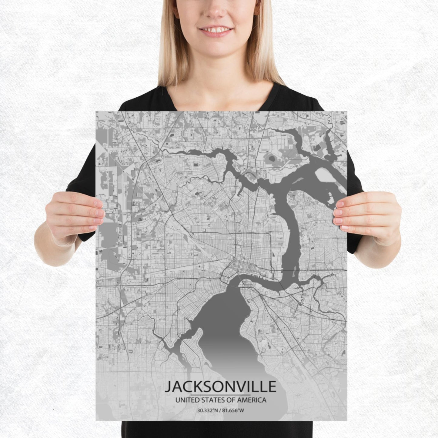 Jacksonville Light Grey Paper Map