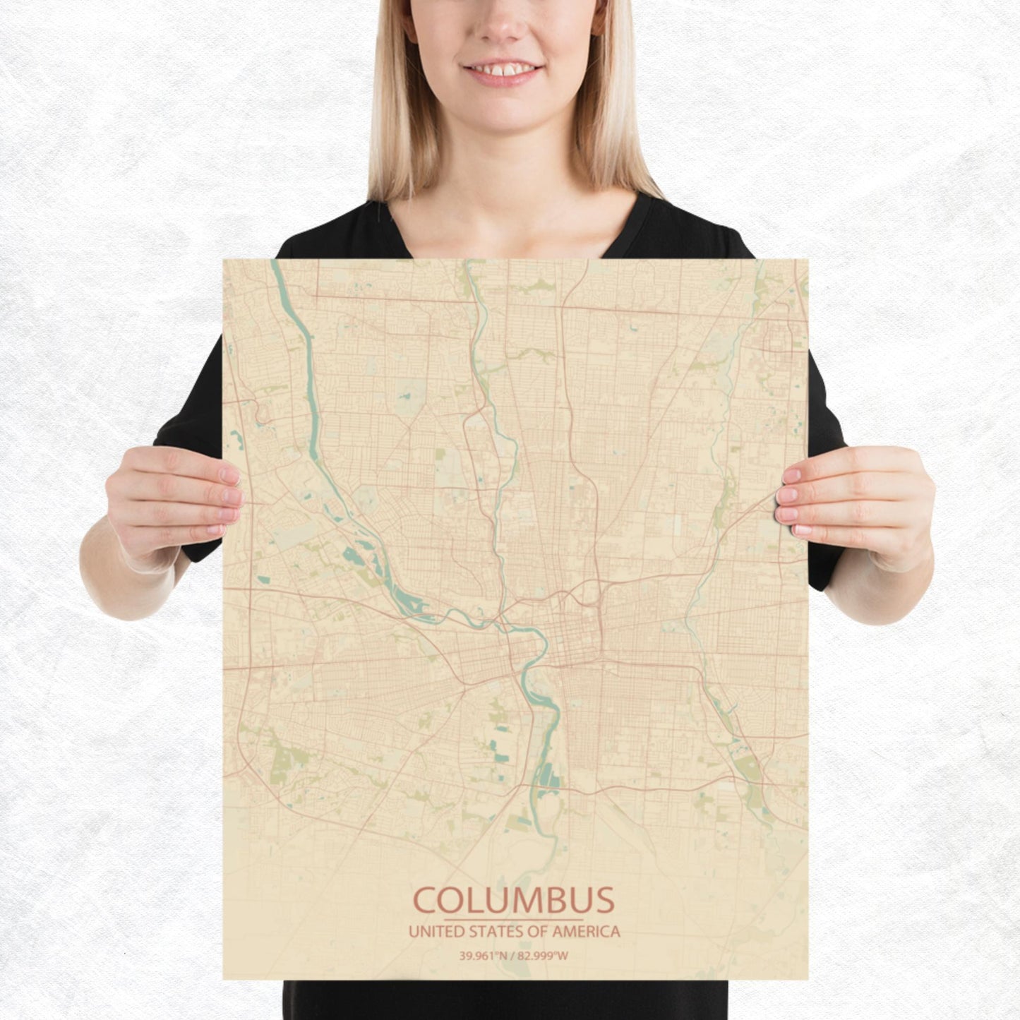 Columbus Vintage Style Paper Map