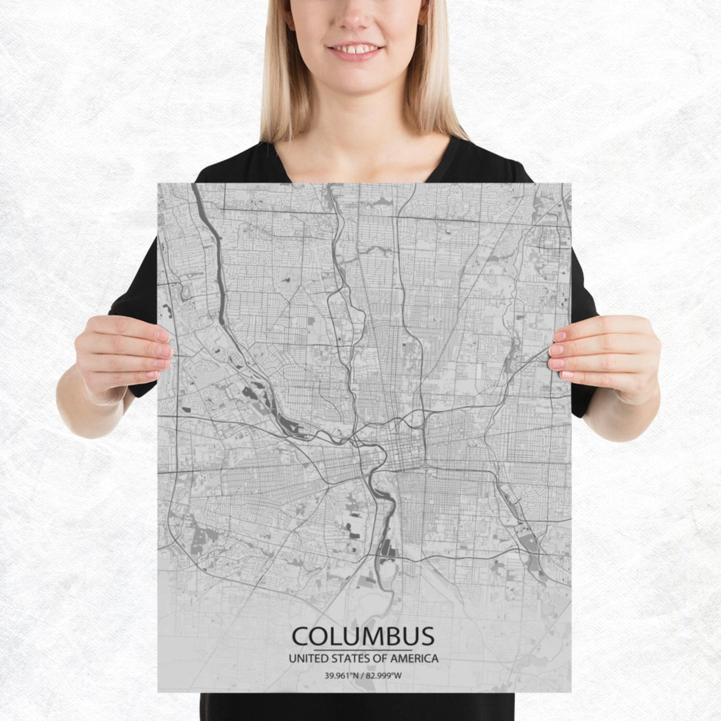 Columbus Light Grey Paper Map