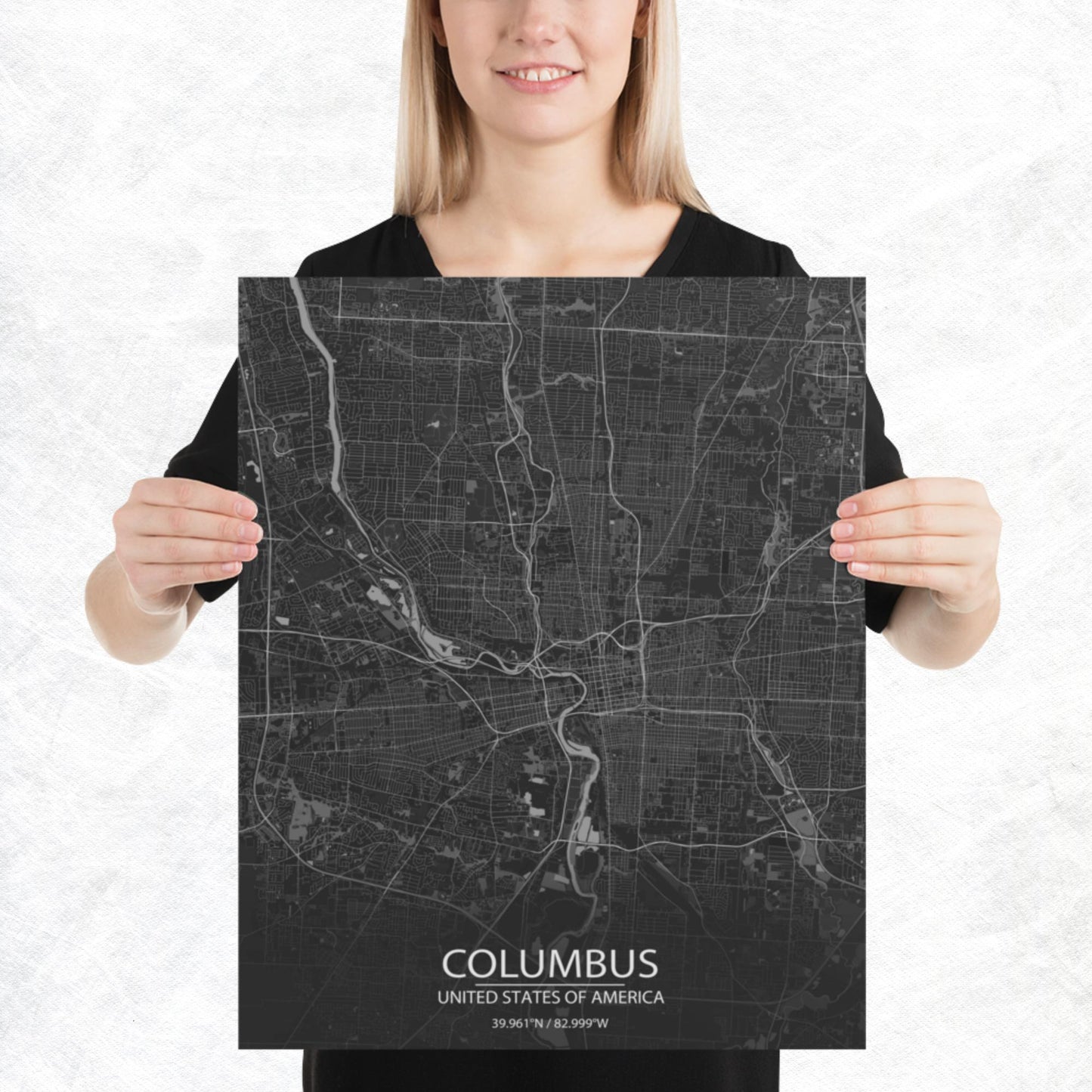 Columbus Dark Grey Paper Map
