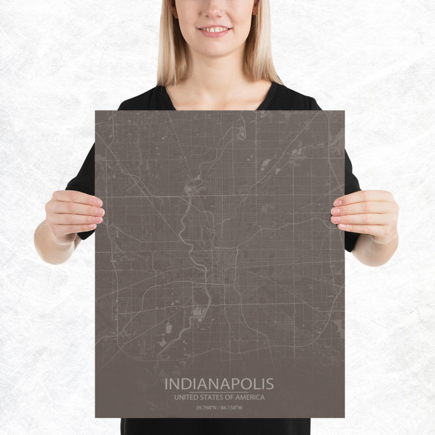Indianapolis Brown and Grey Paper Map