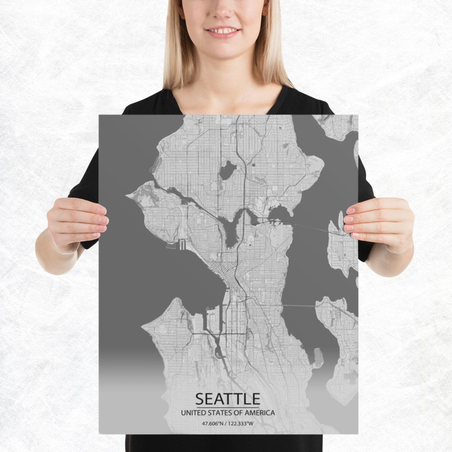 Seattle Light Grey Paper Map