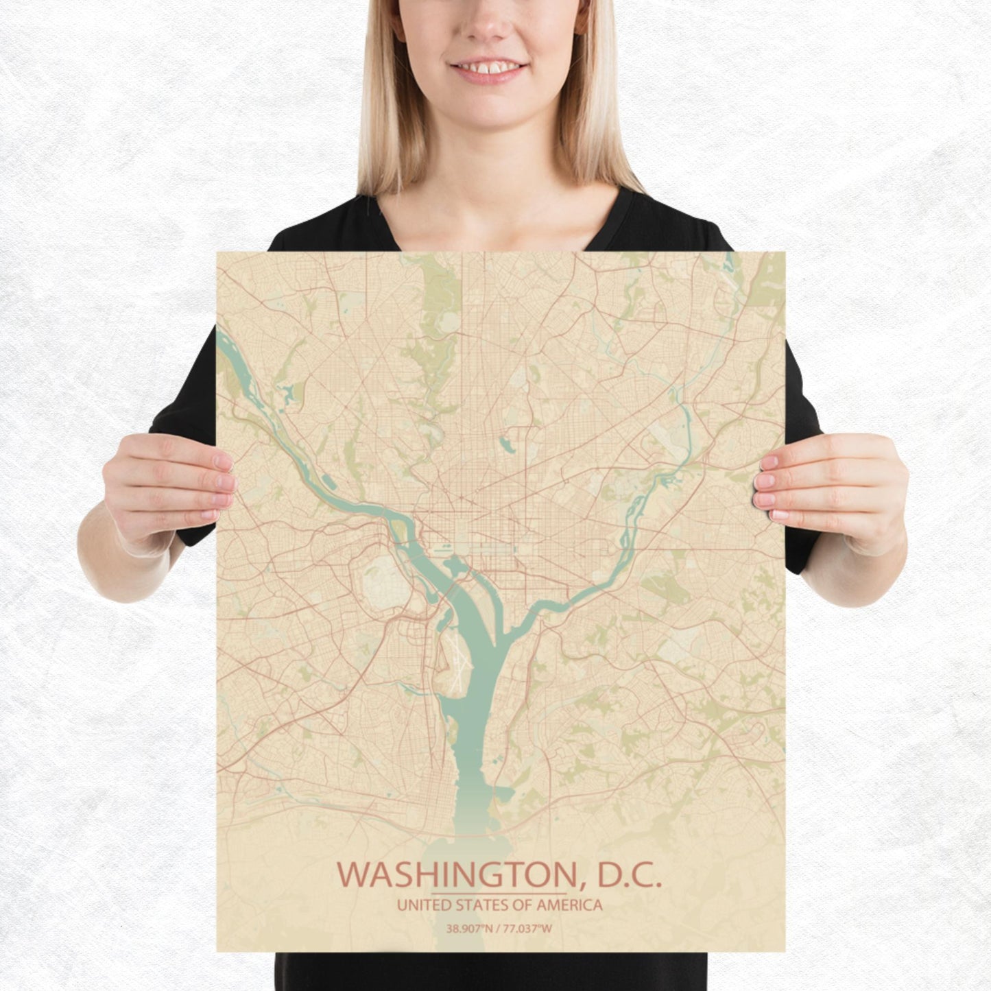 Washington, D.C. Vintage Style Paper Map