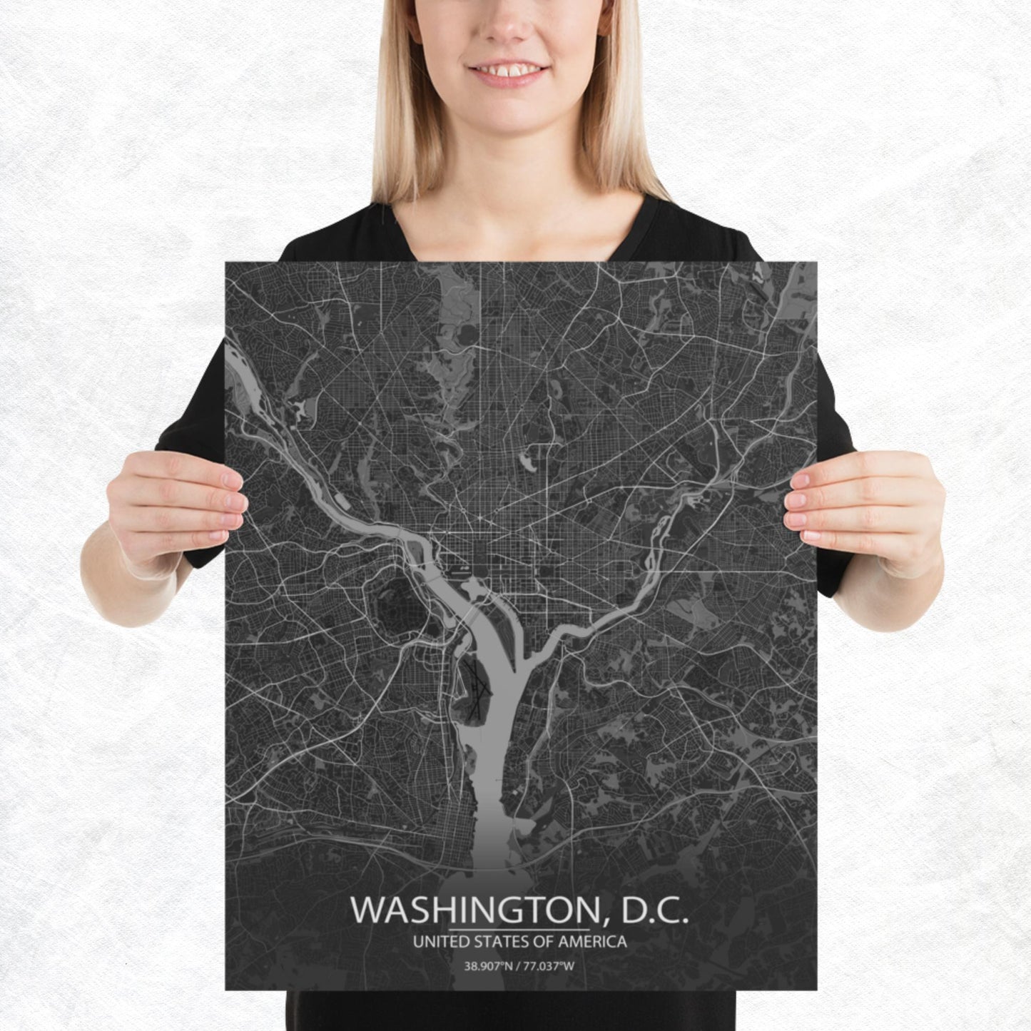 Washington, D.C. Dark Grey Paper Map