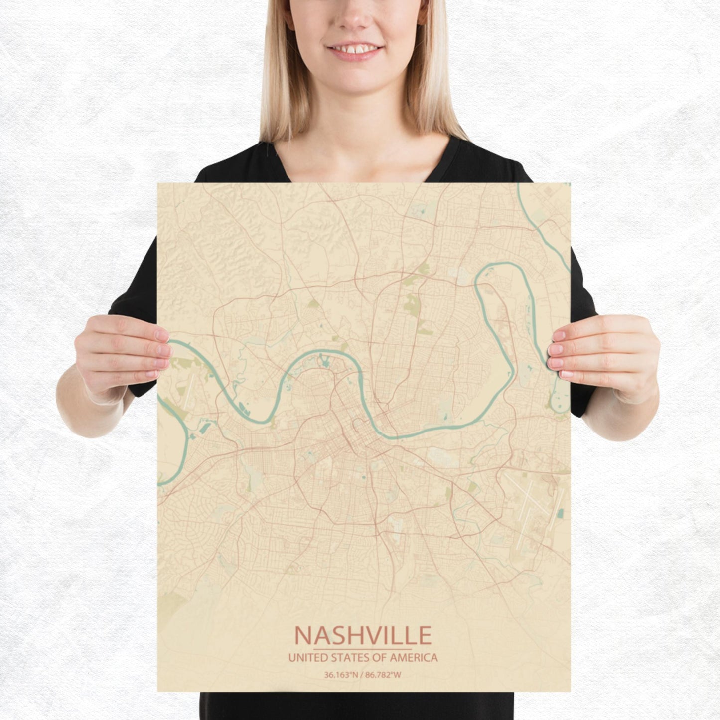 Nashville Vintage Style Paper Map