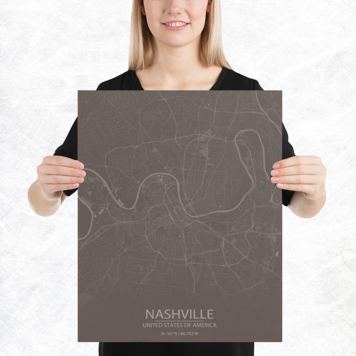 Nashville Brown and Grey Paper Map