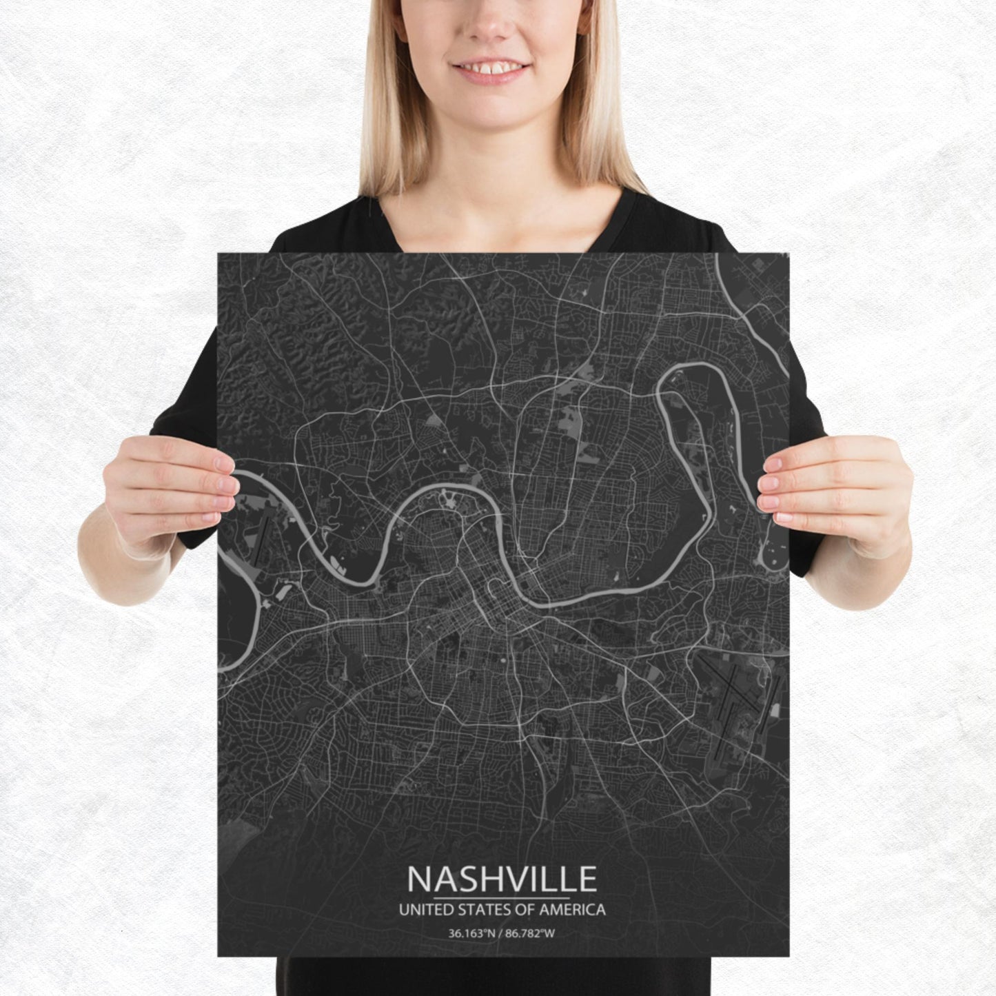Nashville Dark Grey Paper Map